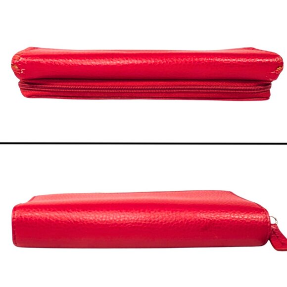 Buxton Red Pebbled Leather Whipstitch Long Zippy Continental Checkbook Wallet - Picture 3 of 10